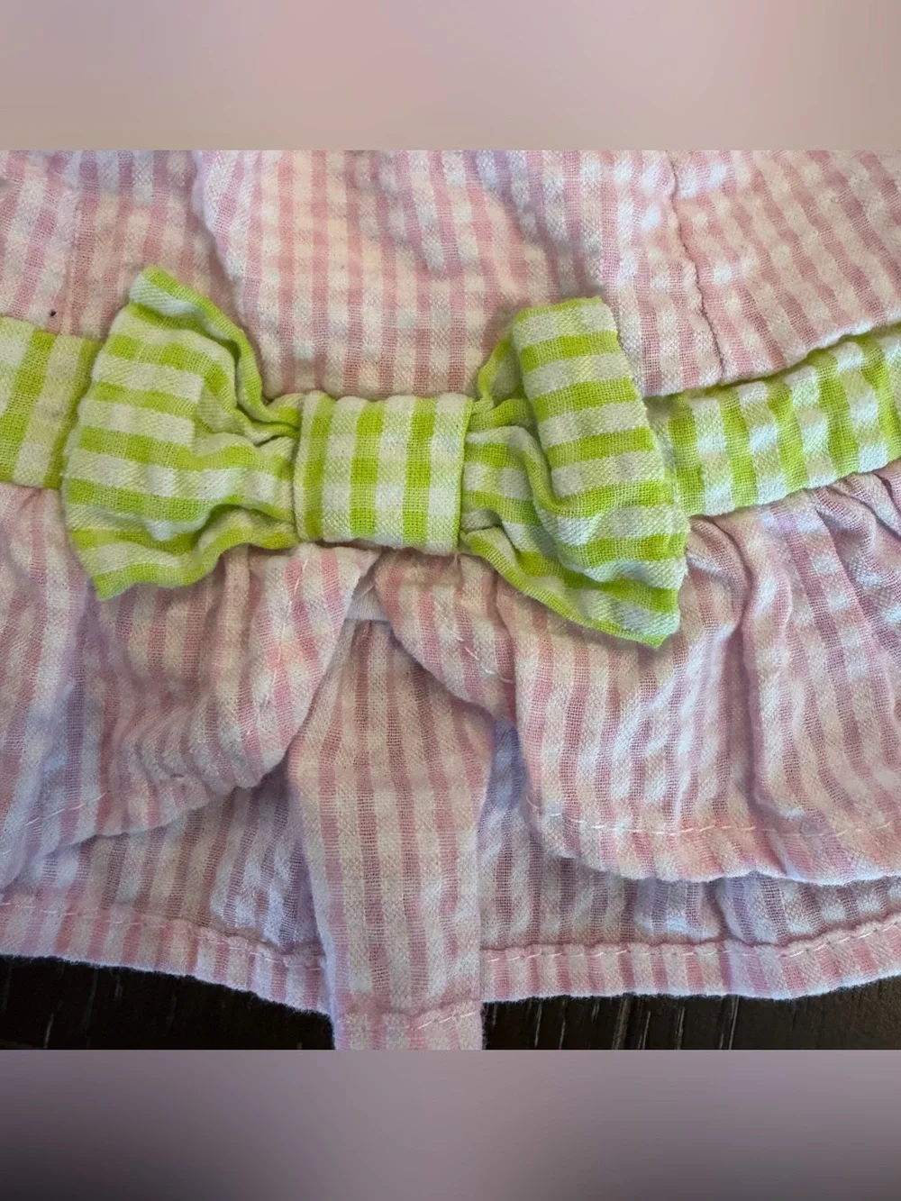 Baby Girl 3-6M Pink & Green Gingham Seersucker Sun Hat Bonnet‎ ADORABLE